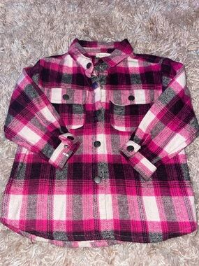 Jessica Simpson Pink and Black Plaid Shirt Jacket